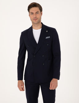 Lacivert Extra Slim Fit %100 Y_n Kruvaze Tak_m Elbise