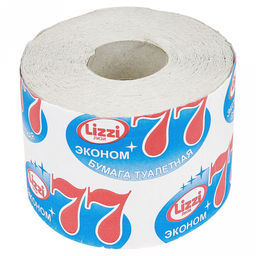 Туалетная бумага 1-слойная "77 Эконом" 56м, сырье - серое макулатурное, плотность 28-30г/м2, с перфорацией и тиснением, LIZZi (Россия)
