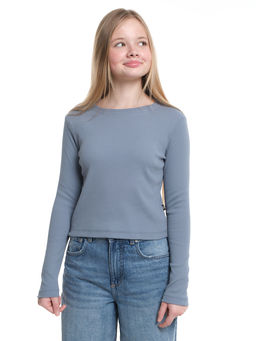 Лонгслив в рубчик 22-0215 серо-голубой