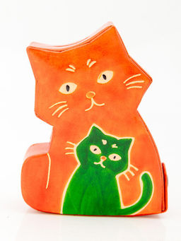 Копилка под мелочь натуральная кожа Кошка №0856/2