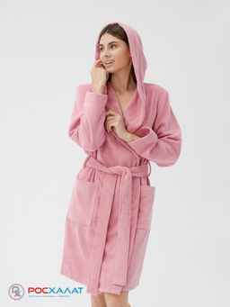 Махровый женский укороченный халат с капюшоном пудрово-розовый МЗ-01 (102) - Росхалат фото 6