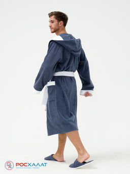 Мужской махровый халат с капюшоном с белой отделкой серый+белый МЗ-05-1 (84) - Росхалат фото 13