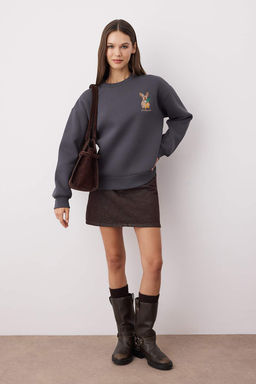 Antrasit Animal Nak?sl? Regular/Normal Kal?p Kal?n Ici Polarl? Orme Sweatshirt TWOAW24SW00196