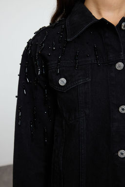 Siyah Tasl? Aksesuar Detayl? Denim Ceket TWOSS25CE00002 - Trendyolmilla фото 4