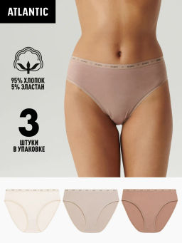 ATLANTIC 3CLP-010 Трусы спорт с высокой посадкой Sport High Leg - набор (3 шт.) темный экрю + бежевый + темно-бежевый