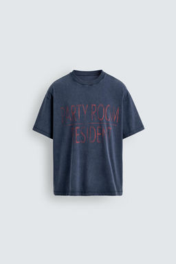 CAMISETA TEXTO EFECTO LAVADO / Azul