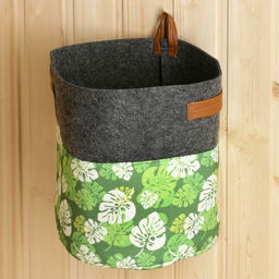 Органайзер для хранения с боковыми ручками, принт зеленые листья, серый, 28х28х26 см - Simaland фото 2