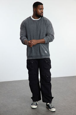 Haki %100 Pamuk Buyuk Beden Oversize/Genis Kesim Eskitme/Soluk Efektli Sweatshirt TMNAW24AO00031 - Trendyolmilla фото 3