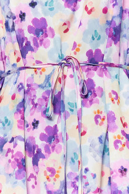 Mor Cicekli Halter Yaka A Kesim Baglama Detayl? Mini Dokuma Elbise TWOSS22EL00666