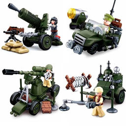 Конструктор SLUBAN 76 - 91 дет. "Станковый пулемет/ военный джип/ зенитное орудие/ разминирование" (M38-B0678/A/B/C/D) 4 вида по 8шт. в блоке