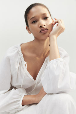 Blusa popover en mezcla de lino - H&m фото 4