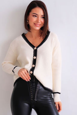 Martichelli Кардиган айвори с контрастной отделкой фото 6