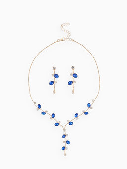 Набор 2 предмета: серьги, колье Изумление цветение, цвет сине-белый в золоте, 42 см