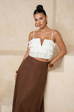 Beyaz Dokuma F?rf?rl? Plaj Crop Bluz TBESS21BZ0661