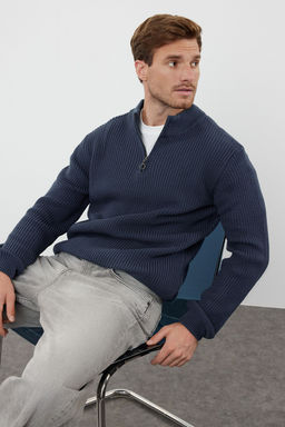 TRENDYOL MAN Indigo Casual Regular Yar?m Bal?kc? Yaka Duz Triko Kazak TMNAW22KZ1908 - Trendyolmilla фото 54