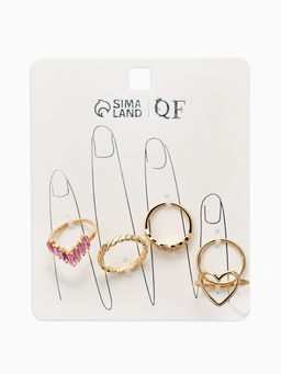 Набор колец 5 шт "Новый стиль" сердца,бесконечность, р-р МИКС, цвет бело-розовый в золоте