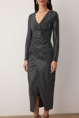 Gri Vucuda Oturan Payet Midi Astars?z Party Elbise TPRAW26EL00123