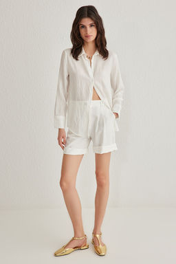 TRENDYOLMILLA Beyaz Pacas? K?v?rmal? Dokuma Sort TWOSS21SR0146