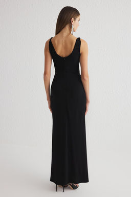 TRENDYOLMILLA Siyah Kruvaze Yaka Orme Uzun S?k Abiye Elbise TPRSS25AE00025  фото 13