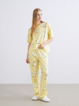 Bisiklet Yaka Desenli Kad?n Pijama Tak?m?