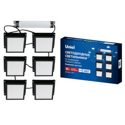 ULP-1010-42W/4000K IP54 GRILYATO OPAL BLACK KIT06 Светильники светодиодные потолочные встраиваемые, комплект из 6 штук. Белый свет (4000K). 4200Лм. Для ячеек 100x100мм. Корпус черный. В комплекте с и/п. ТМ Uniel