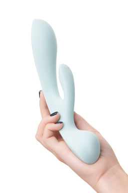 Нереалистичный вибратор Satisfyer Triple Oh, силикон, голубой, 24 см  фото 7
