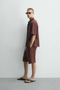 BERMUDA WIDE FIT MEZCLA LINO / Burdeos - Zara фото 4