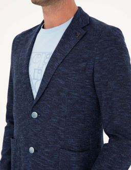 Темно-синяя приталенная куртка из смесового хлопка - Cacharel фото 7