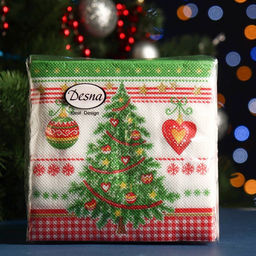 Цена за 6 шт. Салфетки бумажные Desna Design Новогодняя ель, 1 слой, 24?24 см, 40 шт.