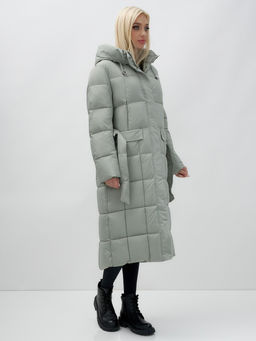Пальто утепленное стеганное зимнее с капюшоном женское зеленого цвета 9609Z - Mtforce фото 11