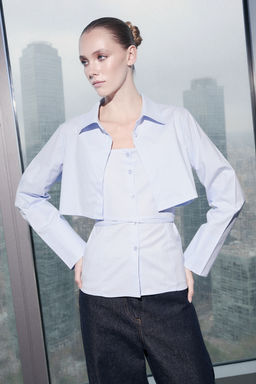 Ac?k Mavi Ikili Parcal? Lycral? Poplin Bedene Oturan Gomlek TWOSS26GO00064