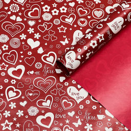 Цена за 10 шт. Бумага упаковочная глянцевая Сердце, двусторонняя, 70?100 см