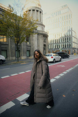 LONG HOODED WATER AND WIND RESISTANT PUFFER JACKET