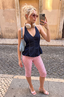 Koyu Mavi Halter Yaka Balon Denim Bluz TWOSS26BZ00705