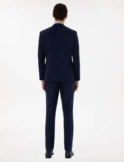 Lacivert Slim Fit Y_n Keten Kar___ml_ Tak_m Elbise