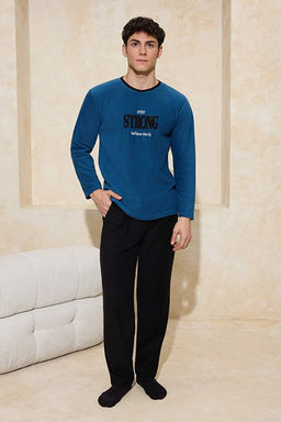 _ndigo Regular Kesim Slogan Nak__l_ Polar/K__l_k Pijama Tak_m_ TMNAW26PT00038