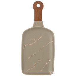 БЛЮДО ДЛЯ СЕРВИРОВКИ С ДЕРЕВЯННОЙ РУЧКОЙ КОЛЛЕКЦИЯ ЗОЛОТОЙ МРАМОР ЦВЕТ: GRAY 34*15,3*2 СМ - Lefard фото 3