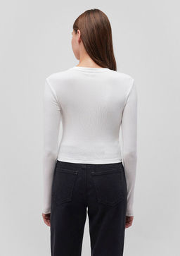 Uzun Kollu Beyaz Basic Tisort - Mavi фото 4