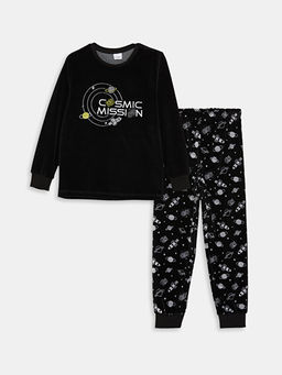 Bisiklet Yaka Desenli Uzun Kollu Kadife Erkek ?ocuk Pijama Tak?m?