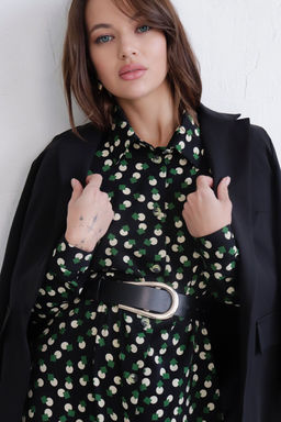 11128 Платье-рубашка удлинённое чёрное с принтом - Martichelli фото 4