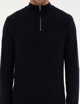 Lacivert Slim Fit Dik Yaka Fermuarl_ Triko Kazak - Pierre cardin фото 6