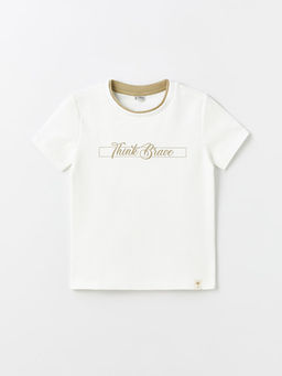 Bisiklet Yaka Bask?l? K?sa Kollu Erkek ?ocuk Ti??rt