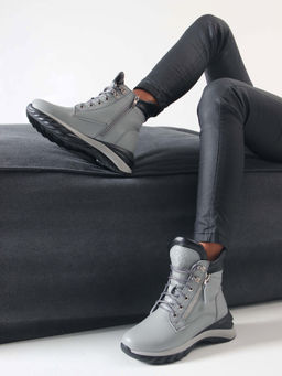 Ботинки 261.uno2bl. серый черный/Байка