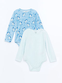 Bask?l? Kadife Erkek Bebek ??t??tl? Bodysuit 2li