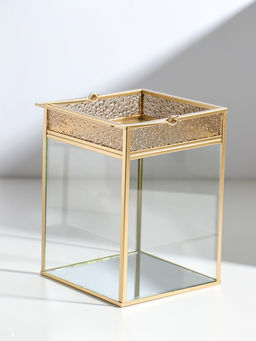 Подсвечник стекло, металл "Капли сверху" золотой 13,5х13,5х19 см