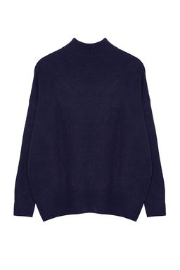 Lacivert Genis Kal?p Yumusak Dokulu Triko Kazak TWOAW23KZ00469