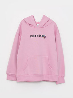 Kap??onlu Bask?l? Uzun Kollu K?z ?ocuk Sweatshirt