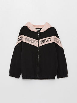 Kap??onlu Bask?l? Uzun Kollu K?z ?ocuk Fermuarl? Sweatshirt