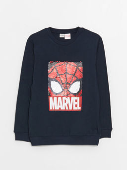 Bisiklet Yaka Spiderman Bask?l? ?ift Y?nl? Payetli Uzun Kollu Erkek ?ocuk Ti??rt - Waikiki фото 2