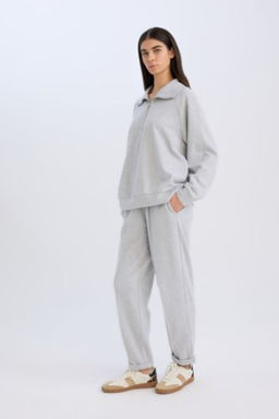 Regular Fit Beli Lastikli Basic Duz Bagc?kl? Cepli Paca Katlamal? Uzun Boy Pantolon